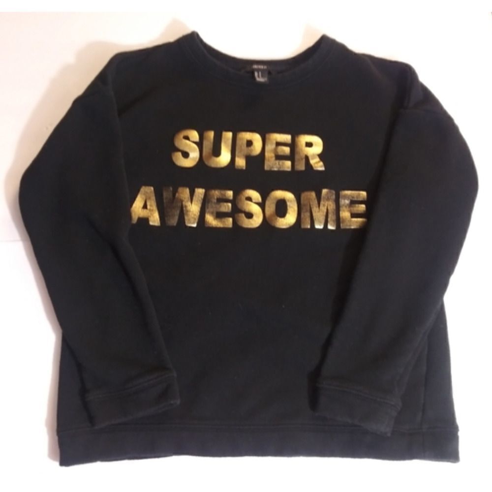 Forever 21 Womens 𝅺Large Black Crewneck‎ Pullover Sweater Retro Graphic Knit - Picture 3 of 9